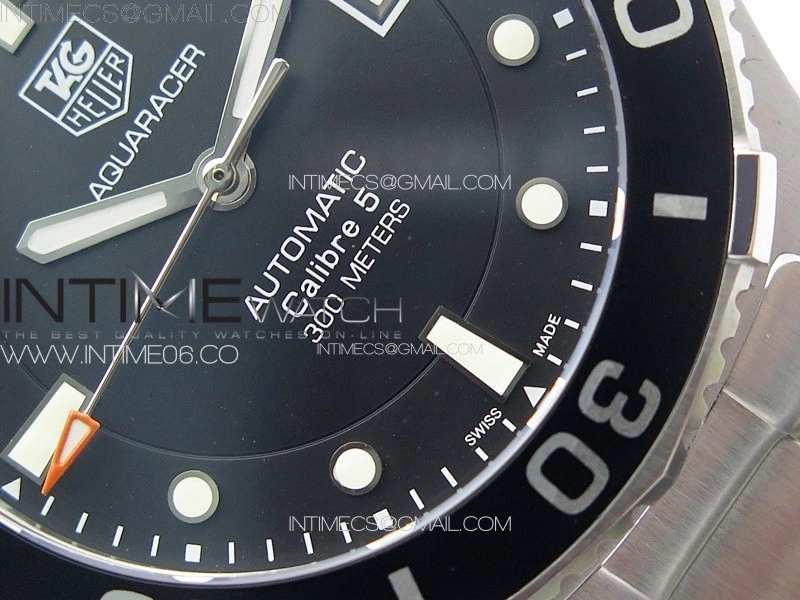 Aquaracer Calibre 5 41.5mm TARF 1:1 Best Edition Black Dial Black Bezel on SS Bracelet SW200